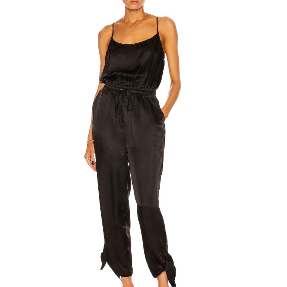 Cinq a Sept Black Satin Jumpsuit